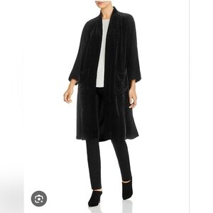 Eileen Fisher Open-Front Black Velvet Jacket Silk Blend Kimono Cardigan